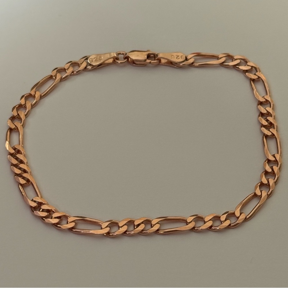 925 Silver 8.5” 5mm bracelet figaro chain 14k rose gold plated unisex